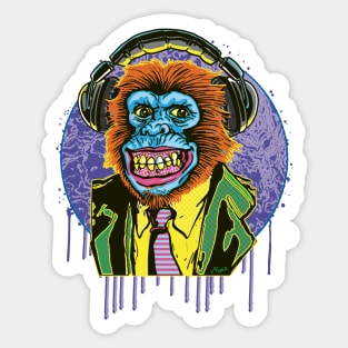 Psychedelic Chimp Sporting Headphones Sticker